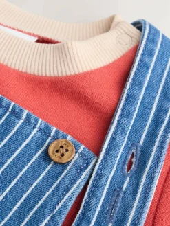Outlet Next Baby Denim Dungarees and Bodysuit Set (0mths-2yrs) Bright Character Stripe