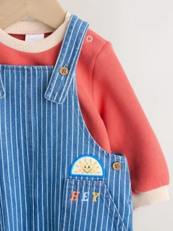 Outlet Next Baby Denim Dungarees and Bodysuit Set (0mths-2yrs) Bright Character Stripe