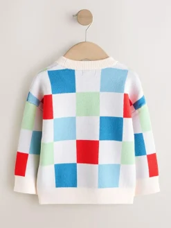 Next Bright Checkerboard Knitted Crew Neck Jumper (3mths-7yrs)^ Knitwear|Knitwear