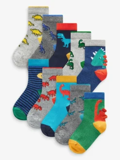 Best Next Bright Dino 10 Pack Cotton Rich Socks