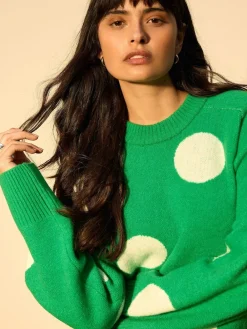 Next Bright Green Spot Crew Neck Knitted Jumper with Wool^Women Knitwear|Knitwear