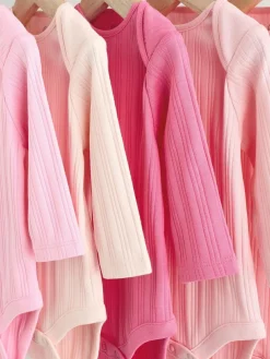 Next Bright Pink 5 Pack Long Sleeve Baby Bodysuits^ Bodysuits & Vests|Vests