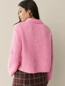 Next Boucle Long Sleeve Polo Jumper Bright Pink
