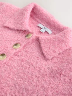 Next Boucle Long Sleeve Polo Jumper Bright Pink