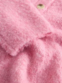 Next Boucle Long Sleeve Polo Jumper Bright Pink