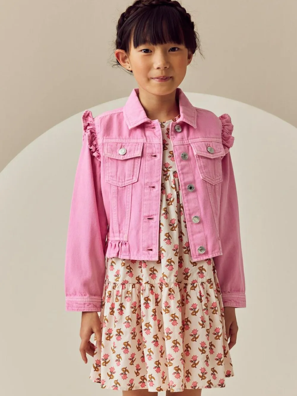 Sale Next Frill Shoulder Denim Jacket (3-16yrs) Bright Pink