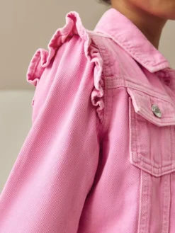Sale Next Frill Shoulder Denim Jacket (3-16yrs) Bright Pink