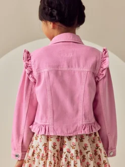 Sale Next Frill Shoulder Denim Jacket (3-16yrs) Bright Pink