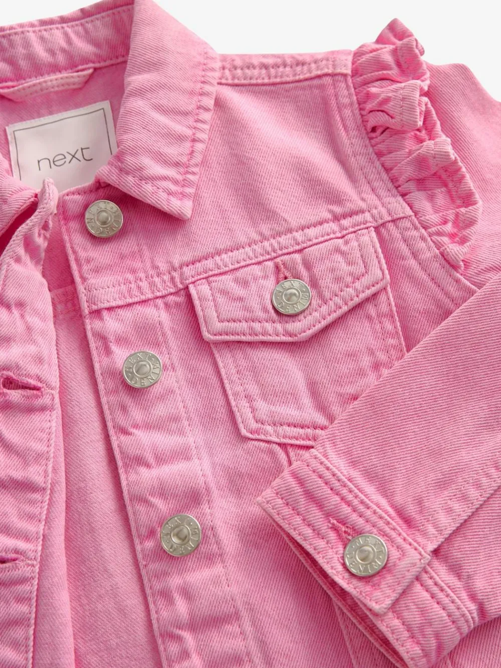 Sale Next Frill Shoulder Denim Jacket (3-16yrs) Bright Pink