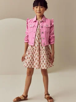 Sale Next Frill Shoulder Denim Jacket (3-16yrs) Bright Pink