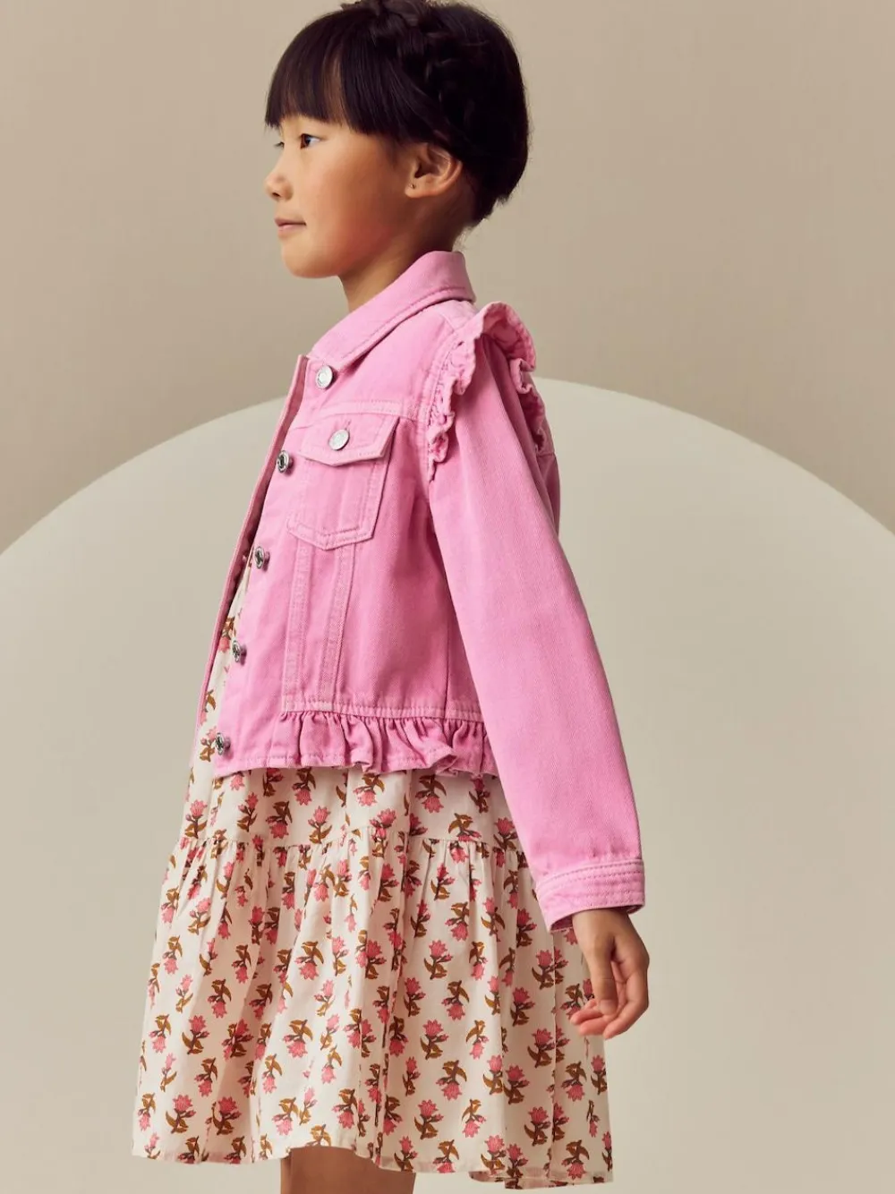 Sale Next Frill Shoulder Denim Jacket (3-16yrs) Bright Pink