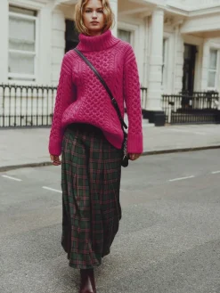 Clearance Next Roll Neck Cable Longline Jumper with Wool Bright Pink