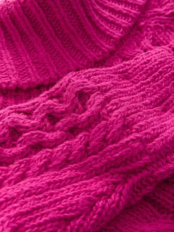 Clearance Next Roll Neck Cable Longline Jumper with Wool Bright Pink