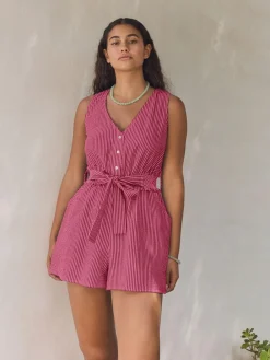 Next Bright Pink/Red Belted Summer Playsuit^Women Jumpsuits & Playsuits