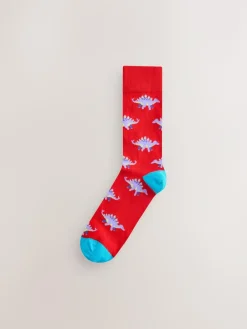 Next Bright Red/Blue/Orange Dinosaur Pattern Socks 8 Pack^ Socks|Socks