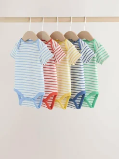 Next Bright Stripe Short Sleeve Baby Bodysuits 5 Pack^BOY Multipacks|Bodysuits & Vests