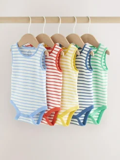 Hot Next Bright Stripe Vest Baby Bodysuits 5 Pack