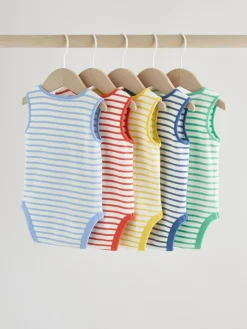 Hot Next Bright Stripe Vest Baby Bodysuits 5 Pack
