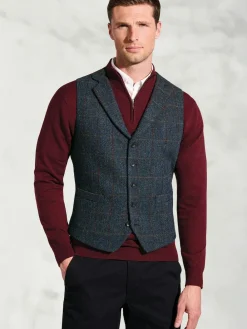 Brook Taverner Blue Check Harris Tweed® Waistcoat^ Vests