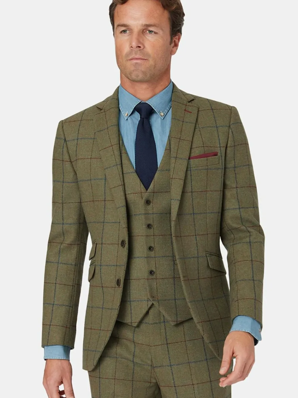 Brook Taverner Check Wool Suit Jacket Green