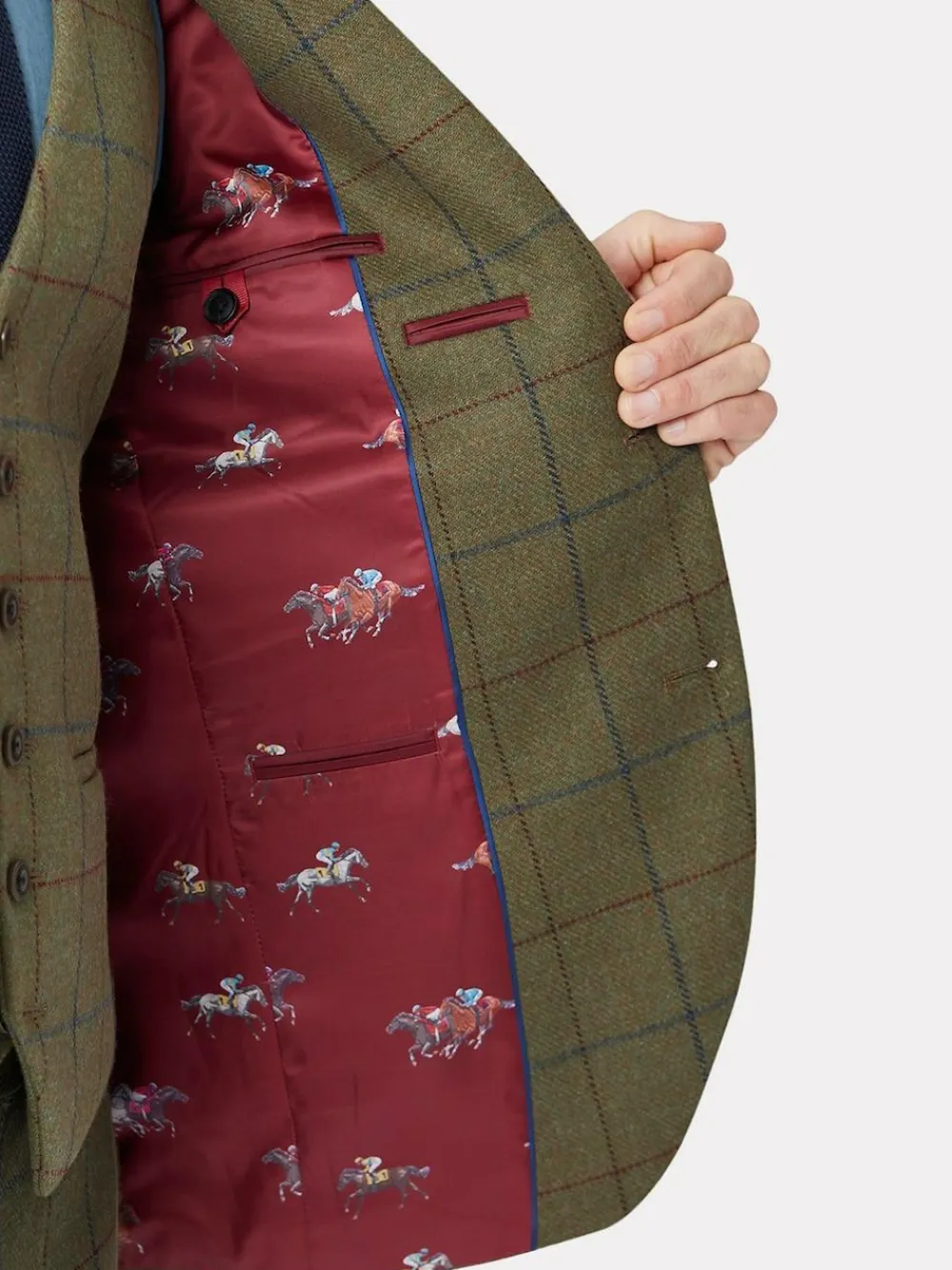 Brook Taverner Check Wool Suit Jacket Green