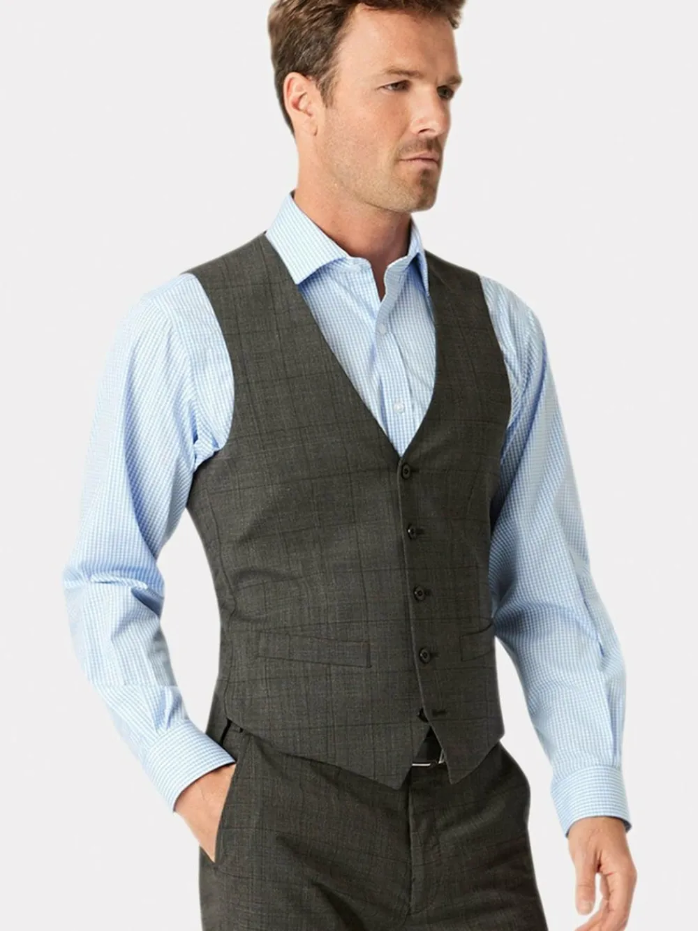 Outlet Brook Taverner Check Washable Waistcoat Grey