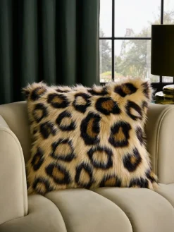 Next Brown 50 x 50cm Long Leopard Print Faux Fur Cushion^ Cushions & Throws