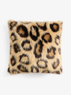 Next Brown 50 x 50cm Long Leopard Print Faux Fur Cushion^ Cushions & Throws