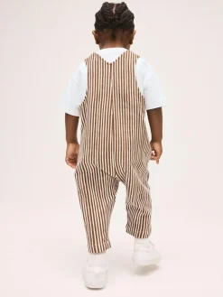 Next Brown and Off White Stripe Dungarees and T-Shirt Set (3mths-7yrs)^BOY Sets & Outfits|Sweatshirts & Hoodies