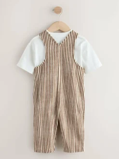 Next Brown and Off White Stripe Dungarees and T-Shirt Set (3mths-7yrs)^BOY Sets & Outfits|Sweatshirts & Hoodies