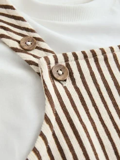 Next Brown and Off White Stripe Dungarees and T-Shirt Set (3mths-7yrs)^BOY Sets & Outfits|Sweatshirts & Hoodies