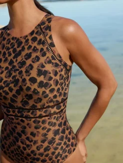 Clearance Next High Neck Tummy Control Shaping Swimsuit Brown Animal