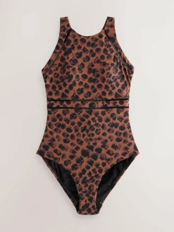 Clearance Next High Neck Tummy Control Shaping Swimsuit Brown Animal
