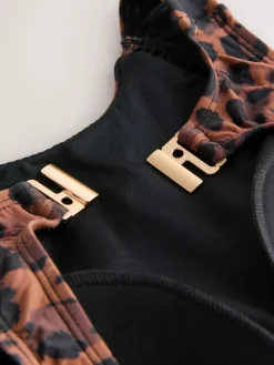 Clearance Next High Neck Tummy Control Shaping Swimsuit Brown Animal