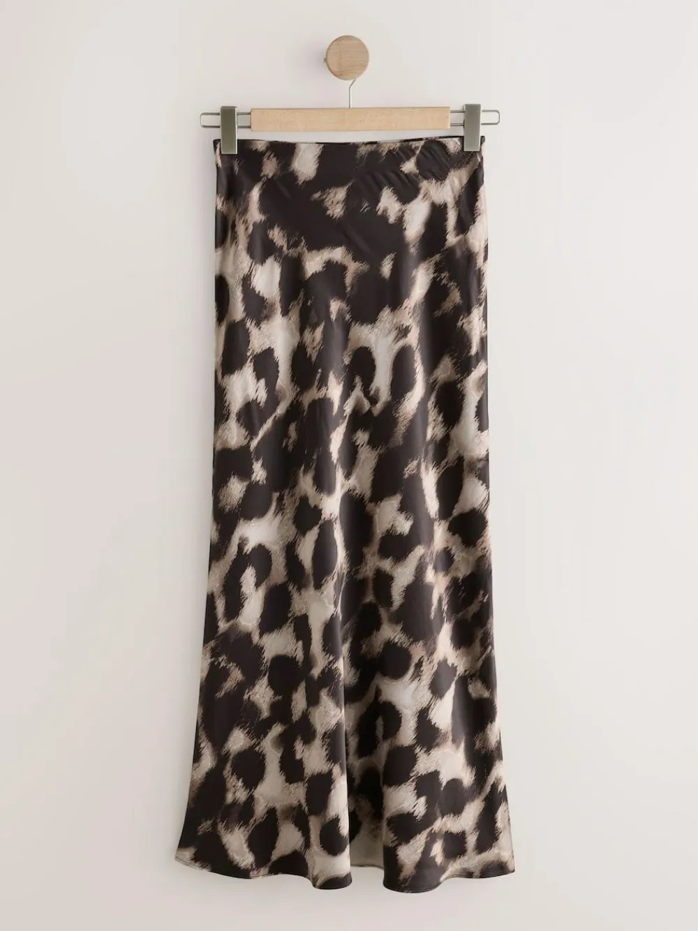 New Next Satin Midi Skirt Brown Animal Print