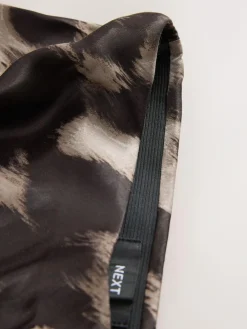 New Next Satin Midi Skirt Brown Animal Print