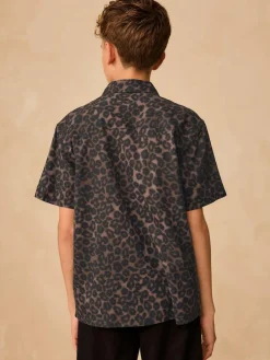 Next Brown Animal Print Short Sleeve Printed Shirt (3-16yrs)^BOY Shirts