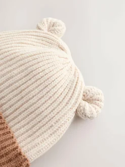 Next Brown Bear Face Ribbed Baby Beanie Hat (0mths-2yrs)^BOY Hats & Scratch Mitts|Newborn Accessories