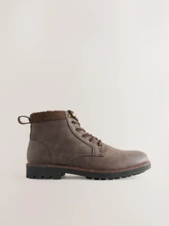 Hot Next Borg Lined Cord Trim Boots Brown