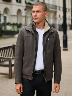 Next Brown Borg Lined Faux Leather Jacket^ Coats & Jackets|Coats & Jackets