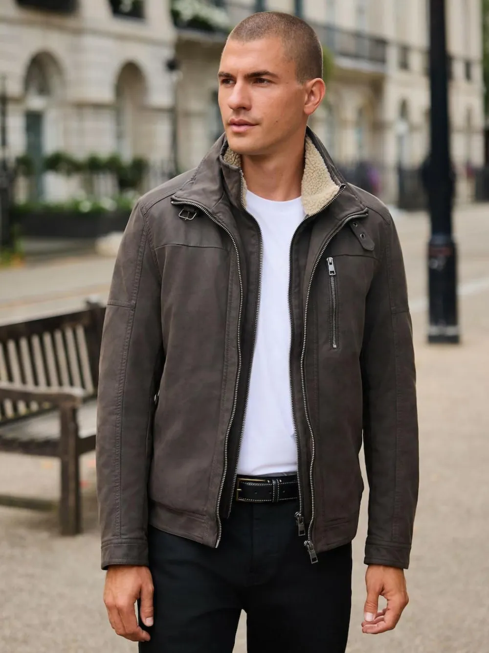 Next Brown Borg Lined Faux Leather Jacket^ Coats & Jackets|Coats & Jackets