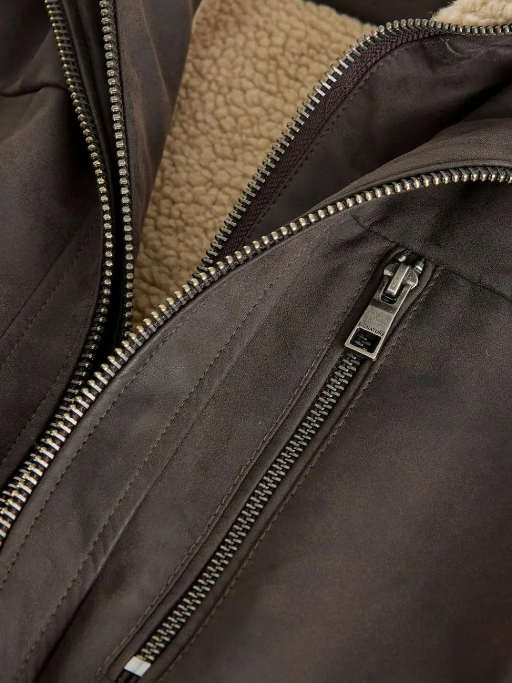 Next Brown Borg Lined Faux Leather Jacket^ Coats & Jackets|Coats & Jackets