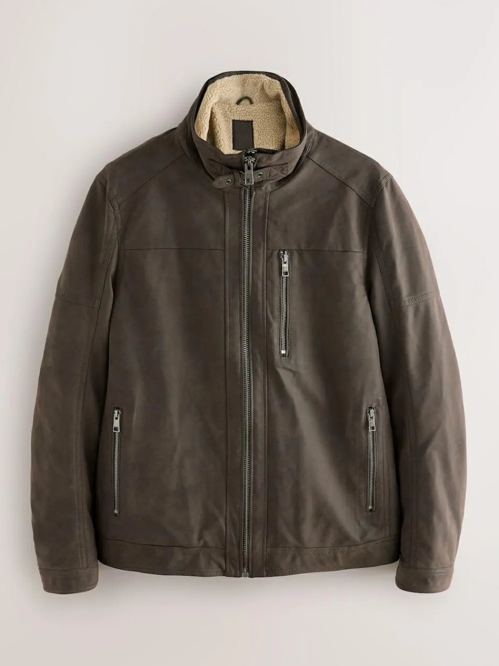Next Brown Borg Lined Faux Leather Jacket^ Coats & Jackets|Coats & Jackets