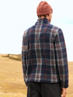 Hot Next Full Zip Funnel Neck Fleece Brown Check