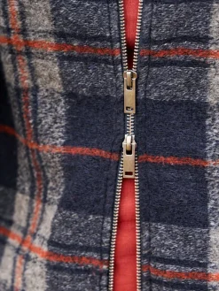 Hot Next Full Zip Funnel Neck Fleece Brown Check