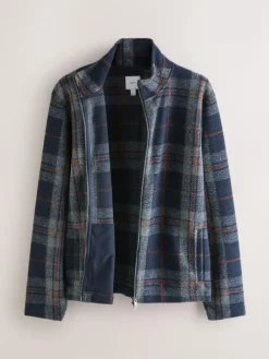 Hot Next Full Zip Funnel Neck Fleece Brown Check