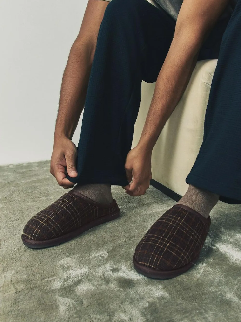 Next Brown Check Mule Slippers