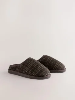 Next Brown Check Mule Slippers