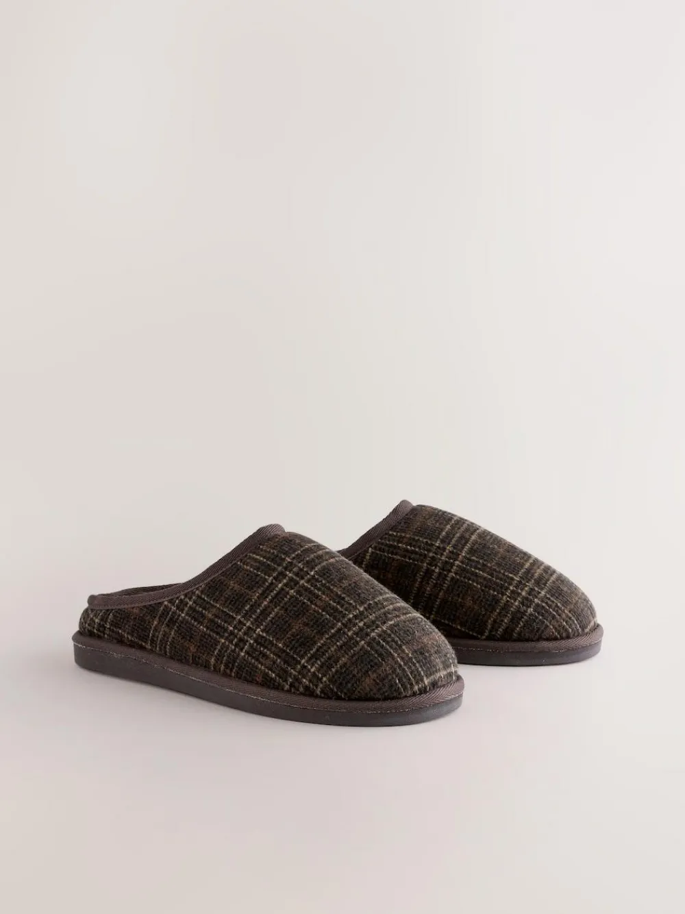 Next Brown Check Mule Slippers