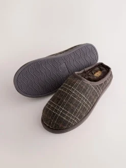 Next Brown Check Mule Slippers
